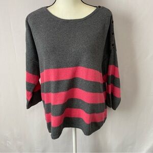 Gap Cashmere Blend Gray/Pink Horizontal Stripe 3/4 Sleeve Sweater Size XL #1546